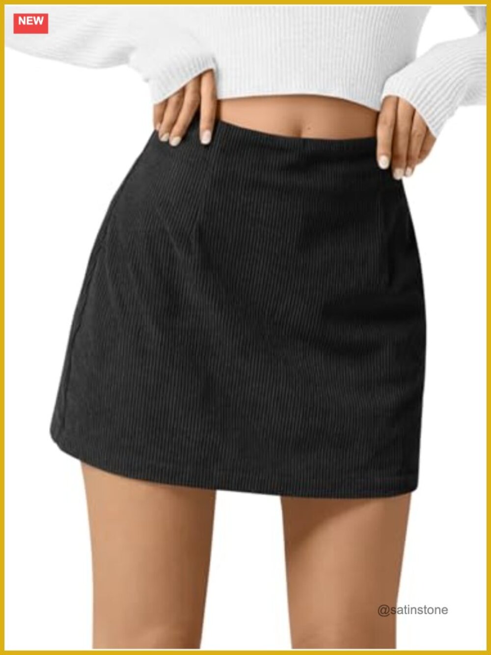 Wenrine High Waisted Corduroy Mini A-Line Skirt Invisible Zip